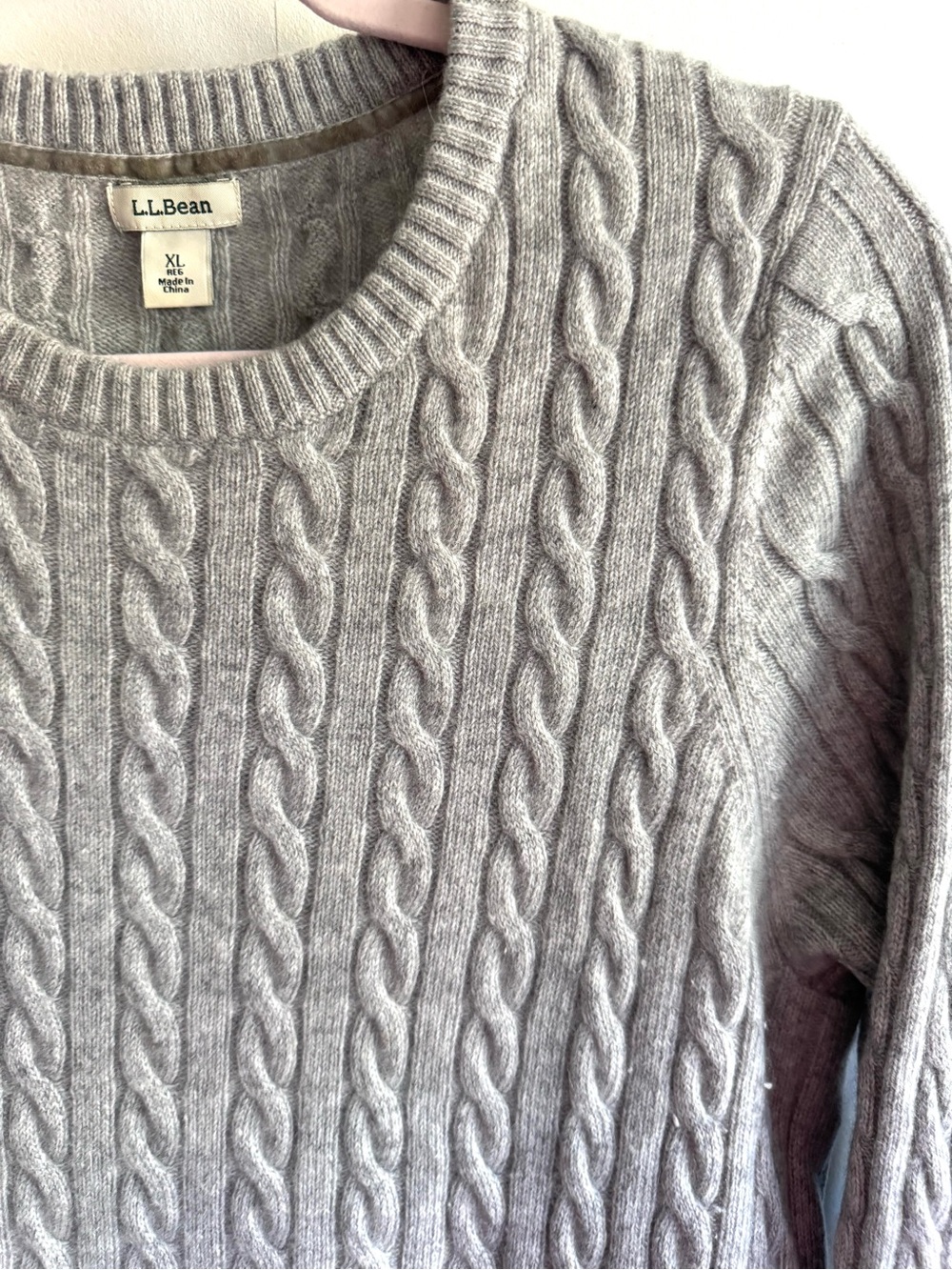 L.L. Bean Women’s 100% Cashmere Cable-Knit Crewneck Sweater - Gray